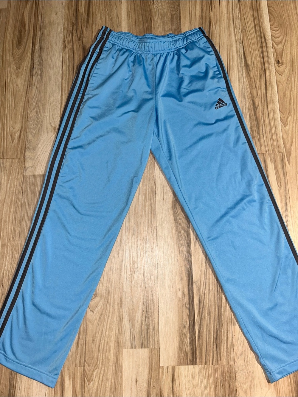 adidas Men's Sky Blue Track Pants with Gray Stripes